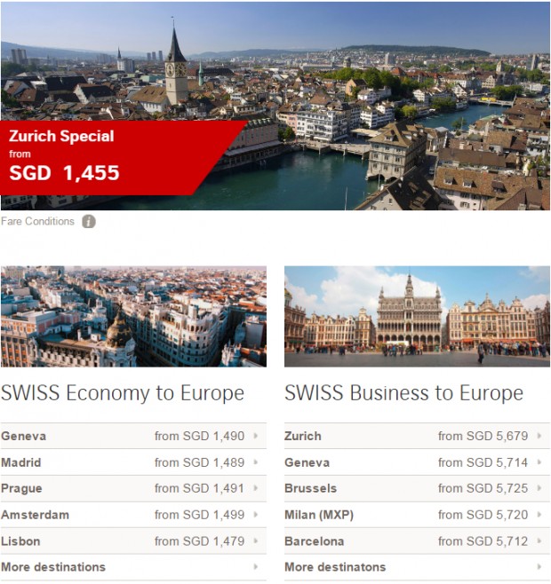 SWISS Fares from Singapore to Europe
