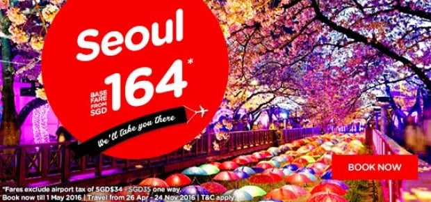 Fly to Seoul from SGD164* via AirAsia