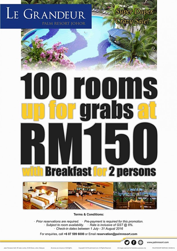 Crazy Super Duper Room Sale from RM150 at Le Grandeur Palm Resort