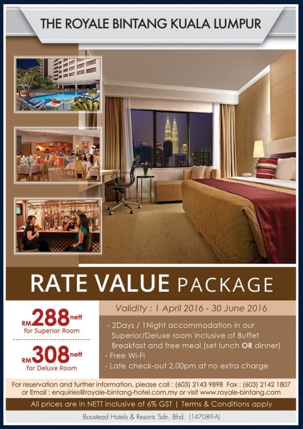 Rate Value Package from RM 288 with The Royale Bintang