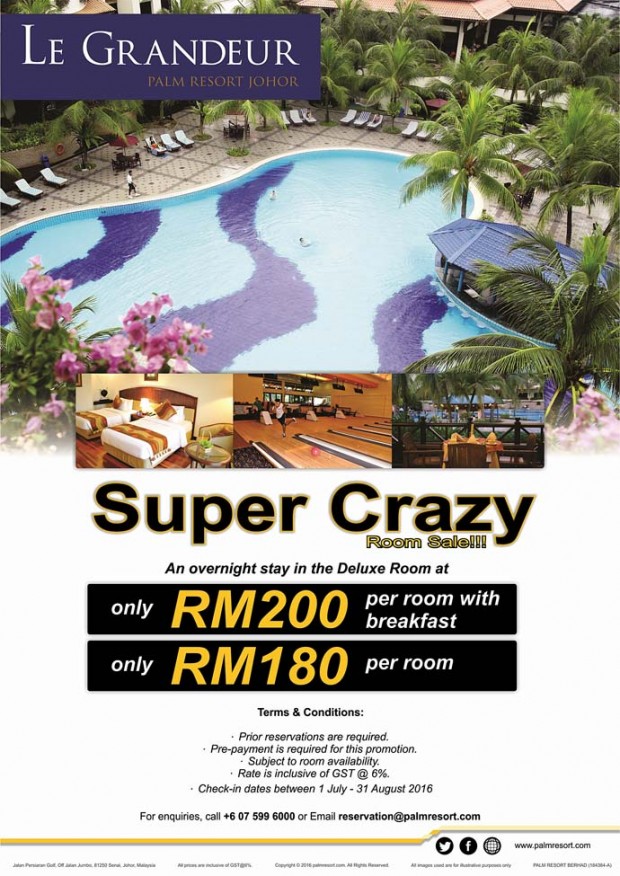 Crazy Super Sale from RM180 at Le Grandeur Palm Resort Johor