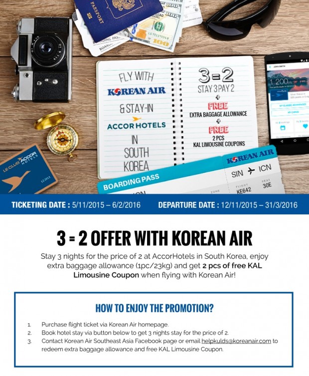 3=2 PROMOTION: Exclusive Benefit for Flying with Korean Air and Stay in AccorHotels