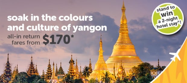 Fly to Yangon with TigerAir from SGD170*