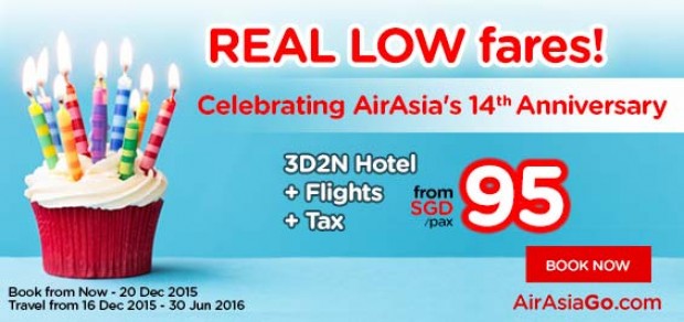 Real Low Fares! 3D2N Hotel + Flight + Tax from SGD 95 / pax 1