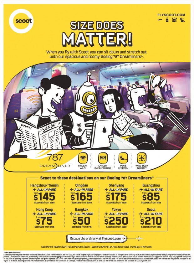 Size Does Matter with Scoot! Fly via Boeing 787 Dreamliners from SGD50