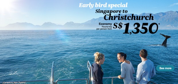 Early Bird Special: Economy Flight to Christchurch from S$ 1,350 per person