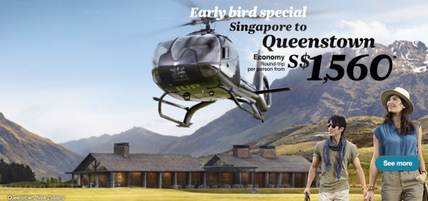 Early Bird Special: Economy Fares to Queenstown from S$ 1,560 per person