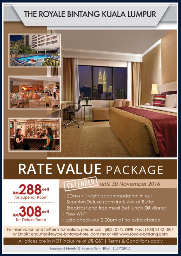 Rate Value Package from RM 288 with The Royale Bintang