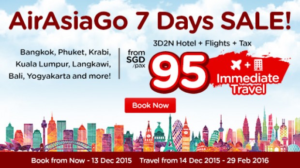 AirAsiaGo 7 Days SALE! 3D2N Flights + Hotel + Tax from SGD 95/pax
