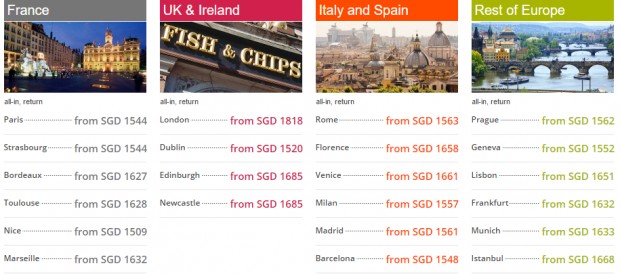 Economy Class Fares to Europe from SGD 1544* 2