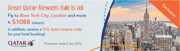 Great Qatar Airways Sale is on with Zuji from SGD1,088