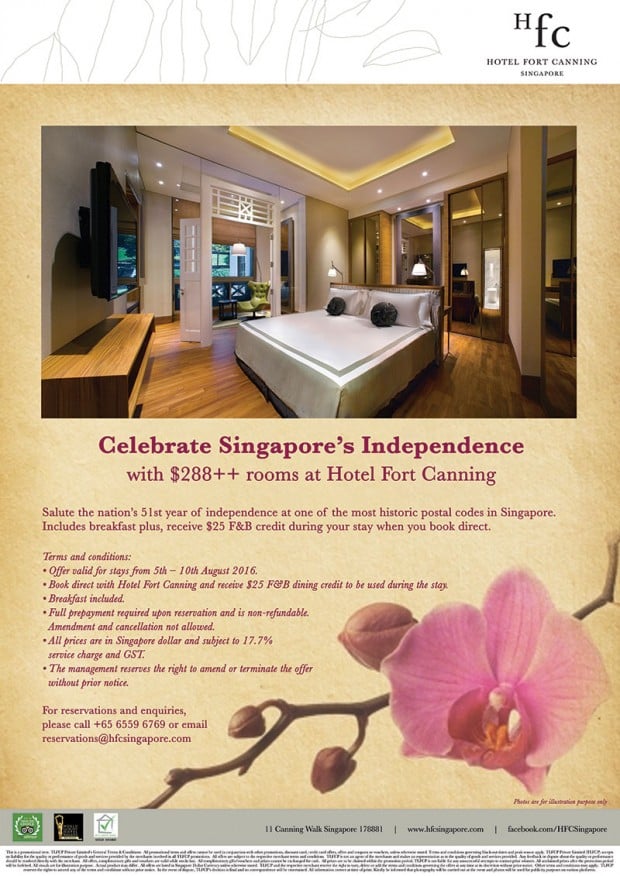 Celebrate Singapore's Independence from SGD288 at Hotel Fort Canning