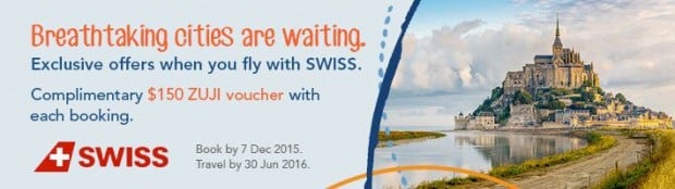 Book any SWISS flight and get a complimentary $150 ZUJI voucher 1