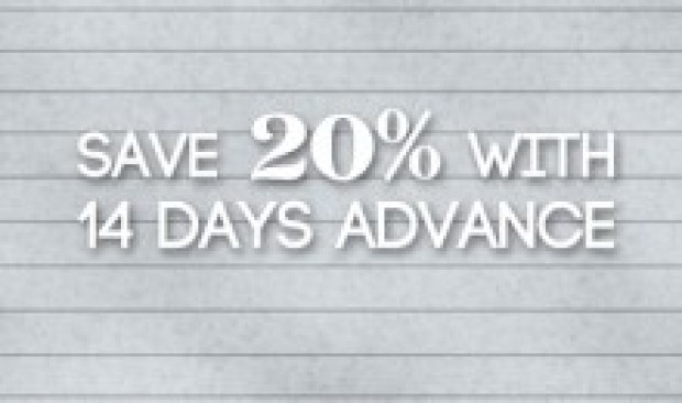 Get 20% off Flexi Rate when you book 14 Days in Advance