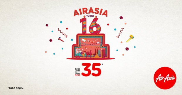 Celebrate AirAsia's 16th Birthday with Fares from SGD35