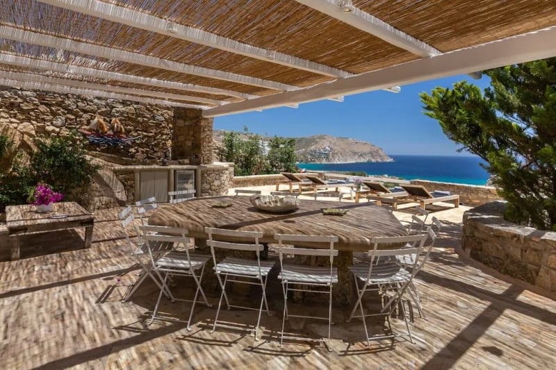 Al fresco area with views in Mykonos villa