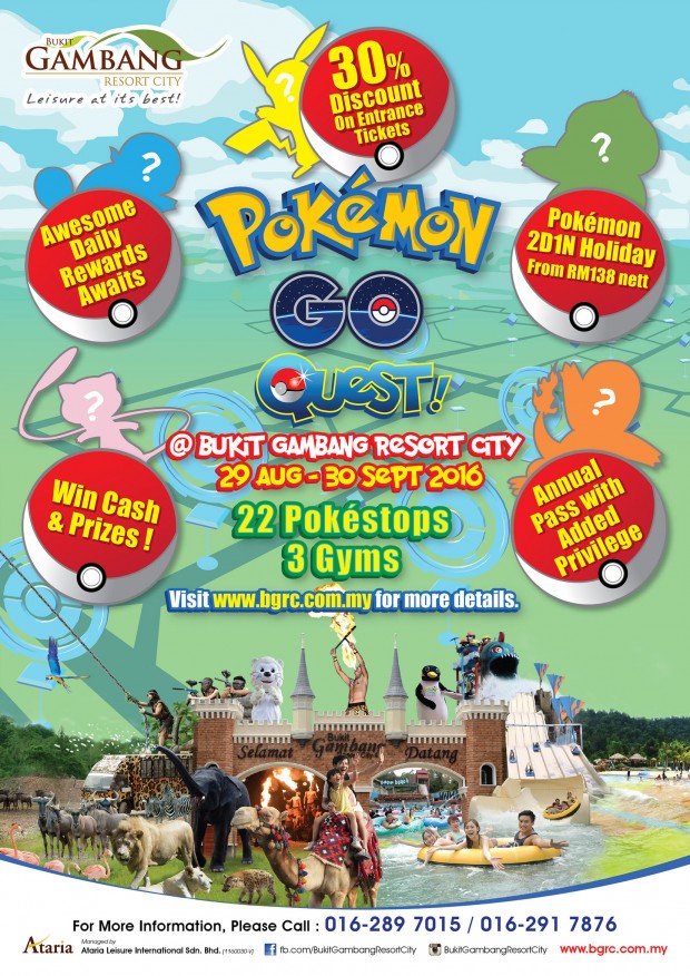 Join the Pokemon Go Quest at Bukit Gambang and Save 30% on Admission Ticket and more!