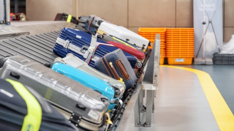 luggage bags on a carousel