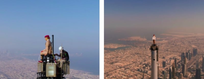 flight attendant atop burj khalifa