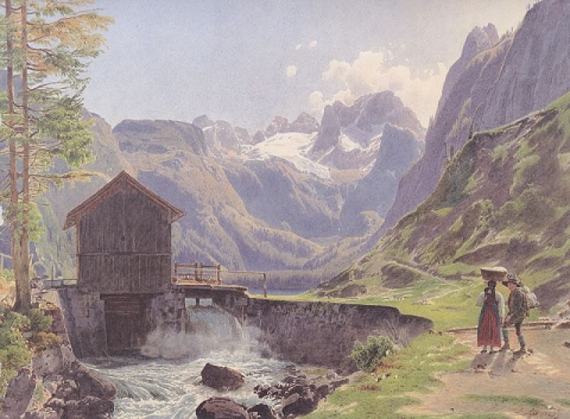 A reproduction of Rudolf von Alt’s Der Dachstein im Salzkammergut vom Vorderen Gosausee