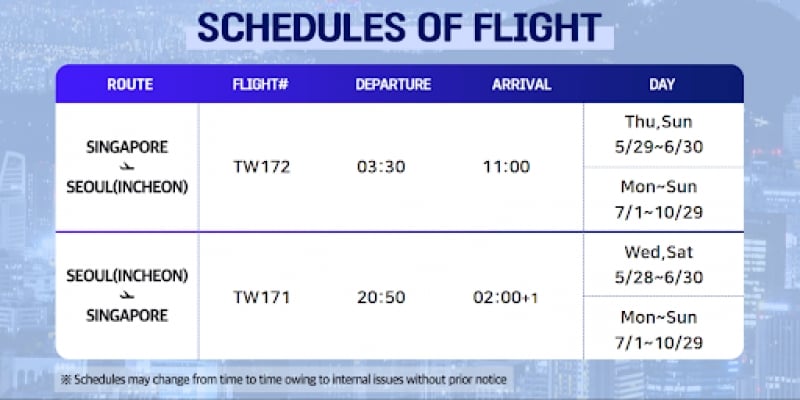 t-way air flight schedules for incheon to singapore
