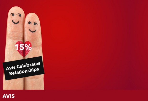 Avis Celebrates Relationships this Valentines Day with 15% Off Car Rentals