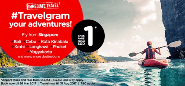 Immediate Travel Around Asia from SGD1 via AirAsia