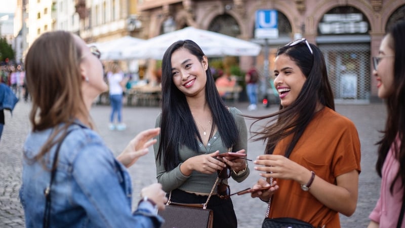 tourists talking