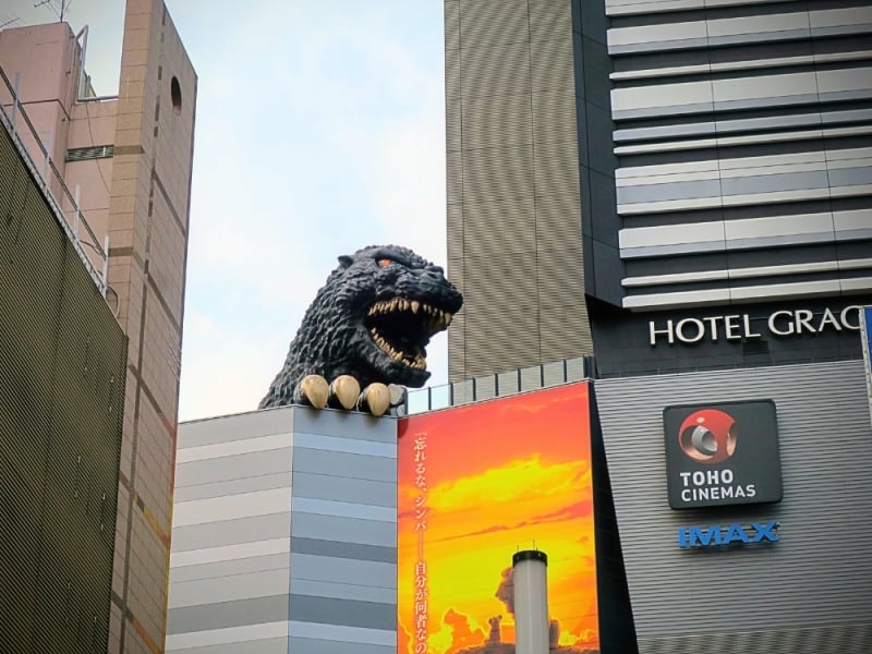 Godzilla head statue