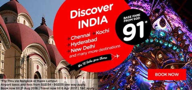 Discover India and other Destinations from SGD91 with AirAsia