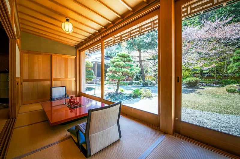 scenic airbnb cherry blossom tea room overlooking garden