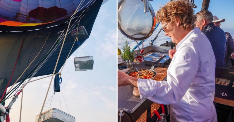 pulley and and dishes being hoisted down