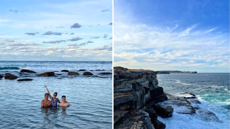 bronte beach and sandstone cliffs in sydney