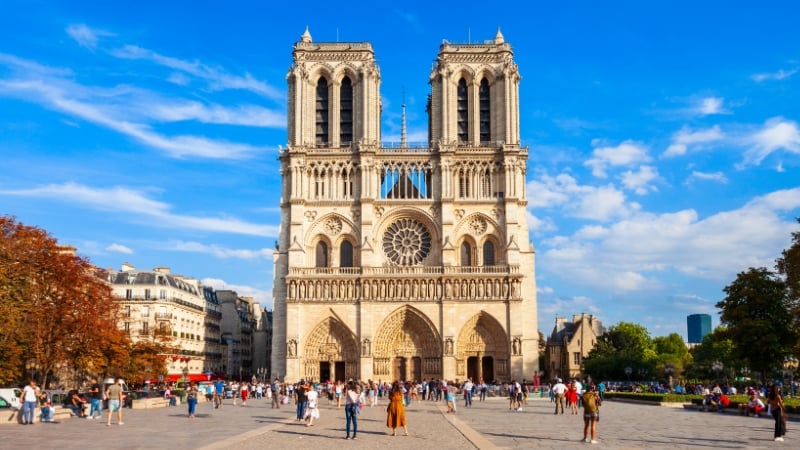 notre dame cathedral bell towers in the day