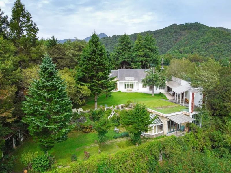 mount fuji airbnb villa in lush greenery