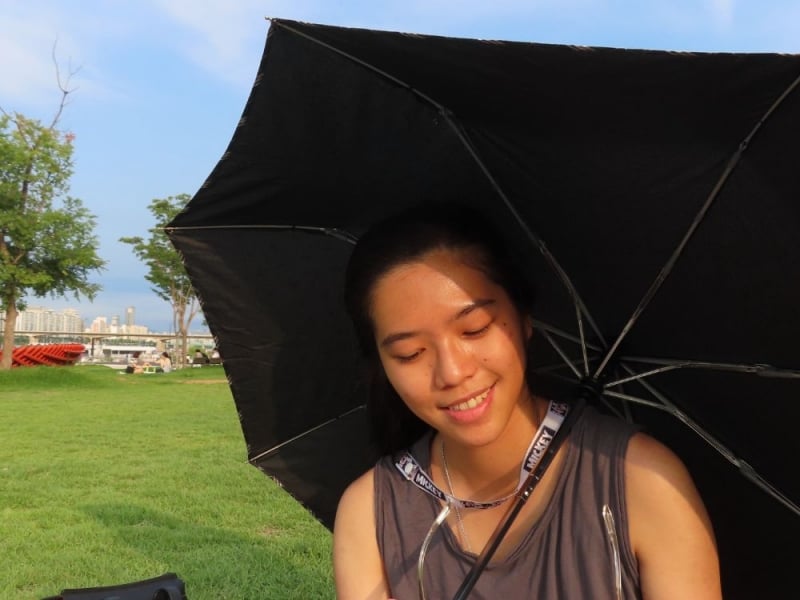 girl with umbrella, han river picnic