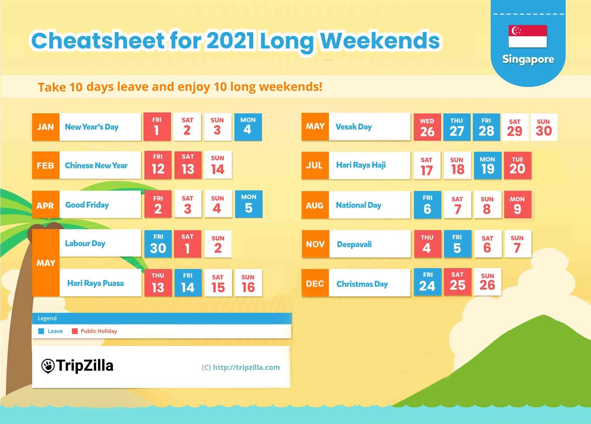 10 Long Weekends in Singapore in 2021 (Bonus Calendar & Cheatsheet)