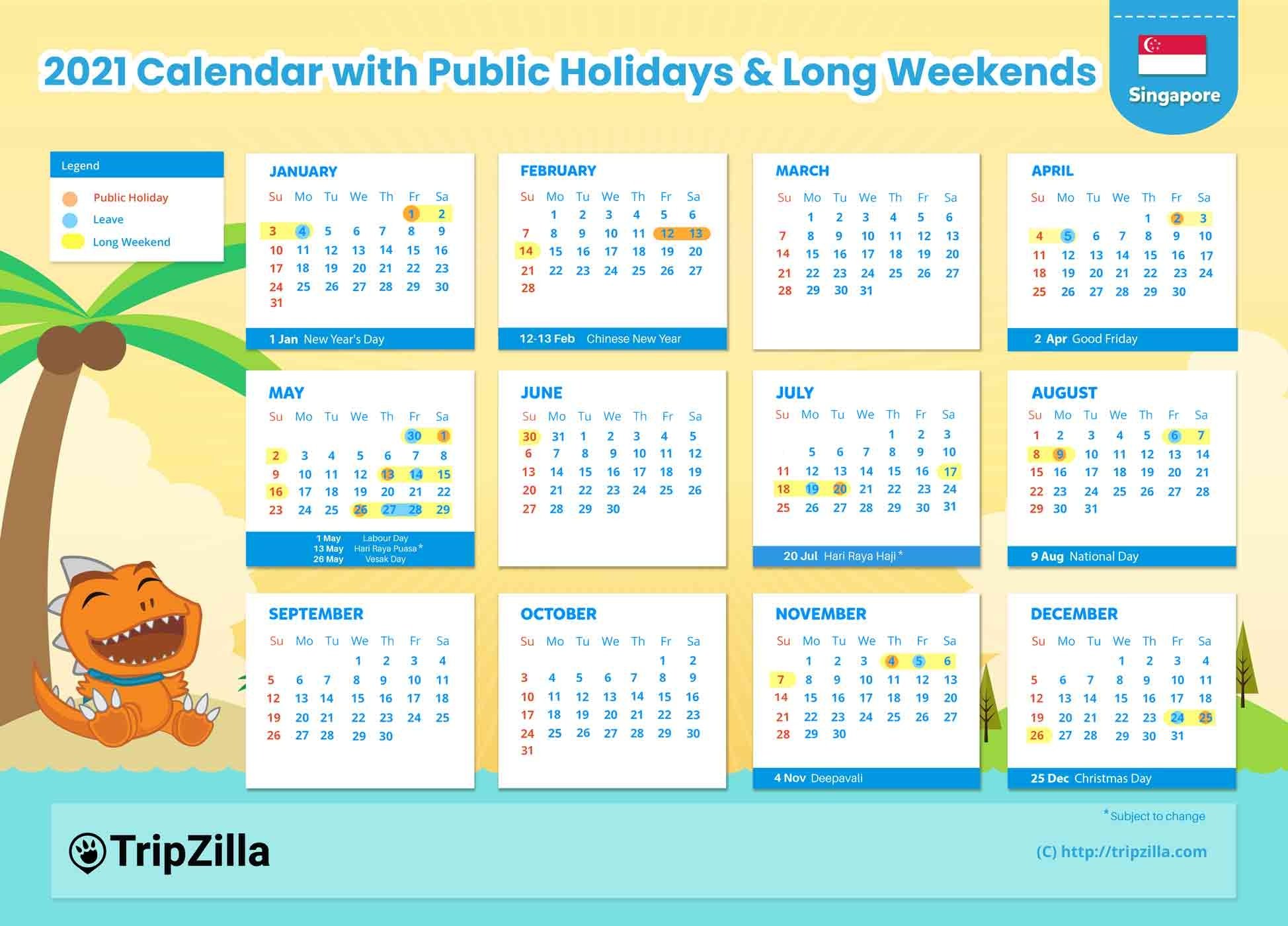 2021 calendar singapore holiday 10 Long Weekends In Singapore In 2021 Bonus Calendar Cheatsheet 2021 calendar singapore holiday