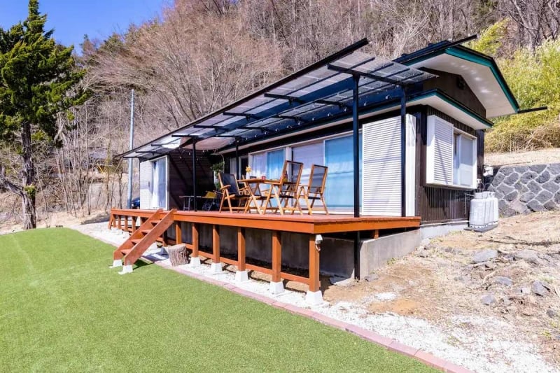 exterior of mount fuji airbnb home with terrace