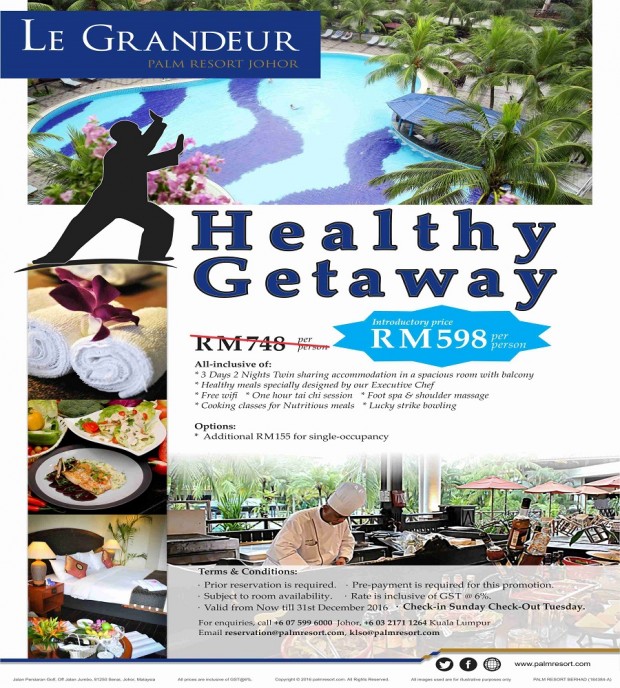 Healthy Getaway from RM598 at Le Grandeur Palm Resort Johor