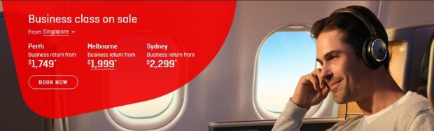 Business Class on Sale at Qantas Airways from SGD 1,749