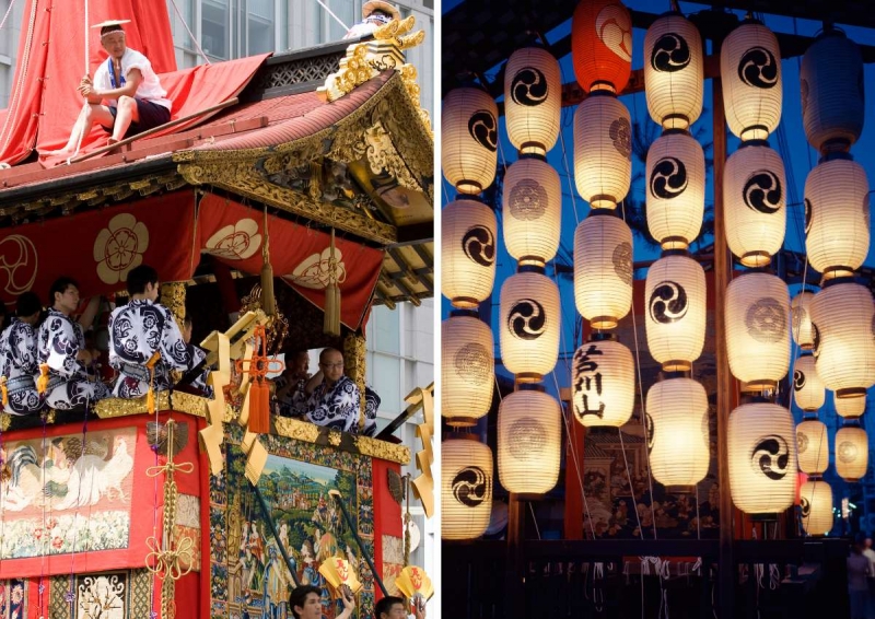 portable shrines and lantern from gion matsuri japan summer festivals