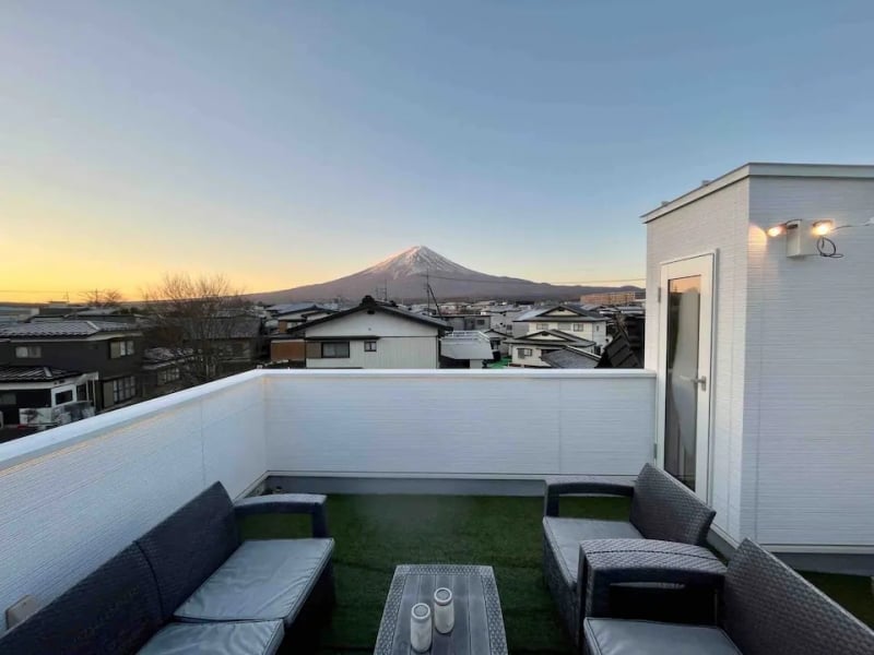 views of mount fuji from this spotless home's rooftop