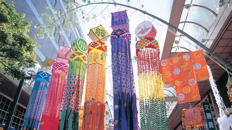 sendai tanabata colourful decorations