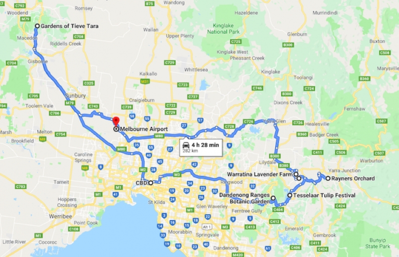 MELBOURNE SELF DRIVE ITINERARY MAP WITH ROUTE