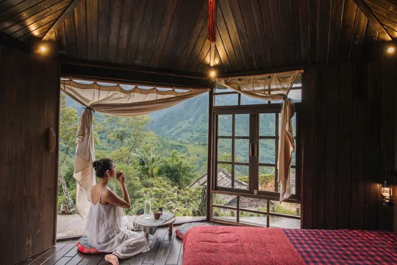 mushroom airbnb sapa vietnam views from bedroom