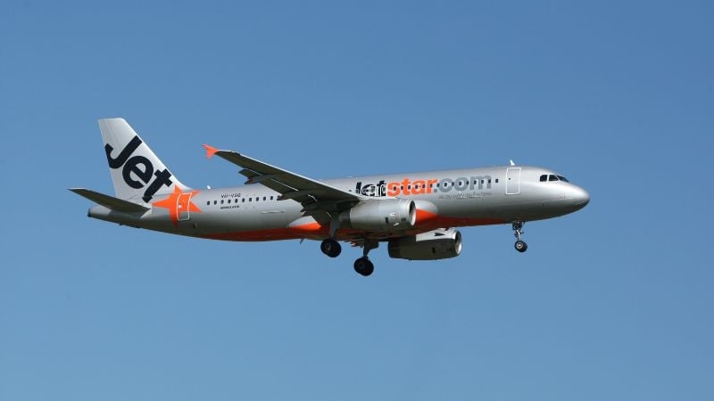 jetstar plane in the blue sky
