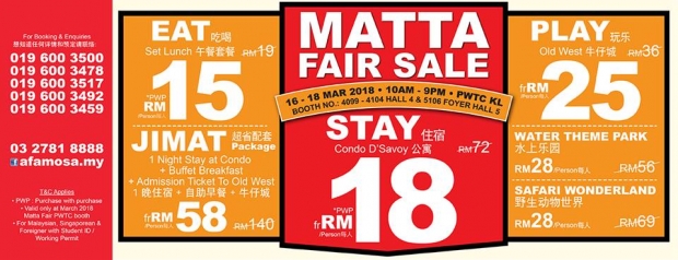 MATTA Fair Sale | Fun and Staycation from RM15 in A'Famosa Resort
