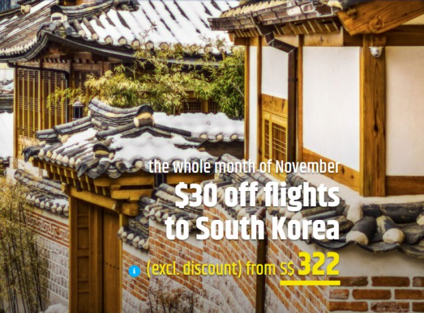 Enjoy SGD30 Off Flight Tickets to Korea from CheapTickets.sg this November