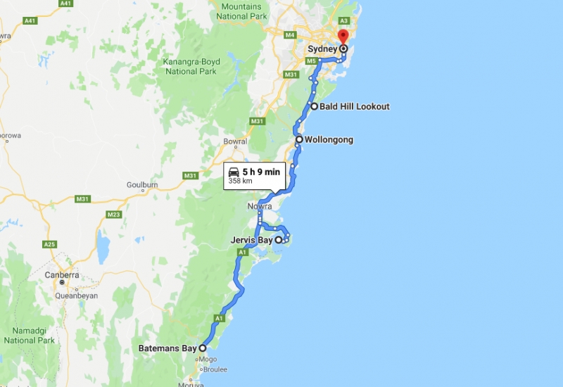 route from batemans bay to sydney